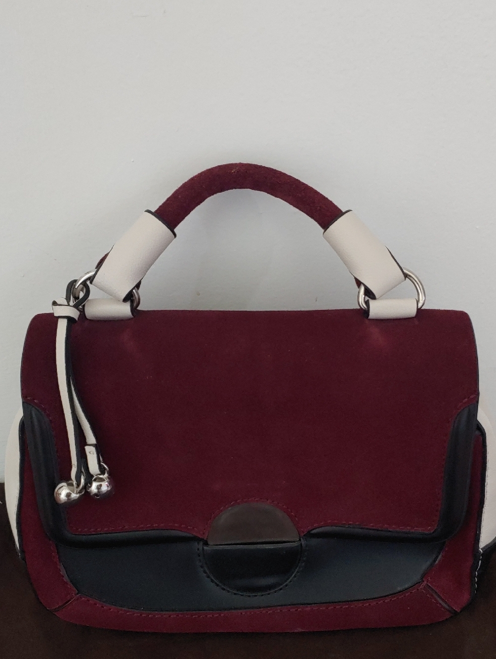 NEW Burgundy Suede, Black & White Crossbody/Bag